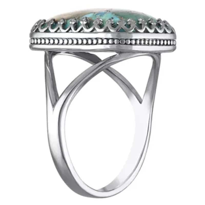 Sterling Silver Blue Copper Turquoise Crown Ring