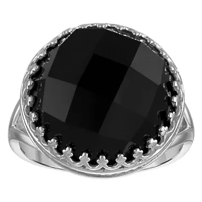 Sterling Silver Black Onyx Crown Ring