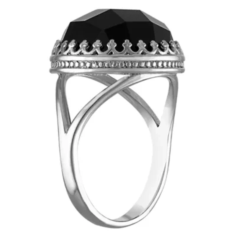 Sterling Silver Black Onyx Crown Ring