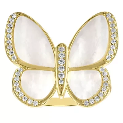 Gold Plated Sterling Silver Mother Of Pearl Butterfly Ring