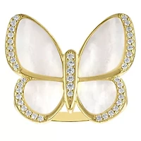 Gold Plated Sterling Silver Mother Of Pearl Butterfly Ring