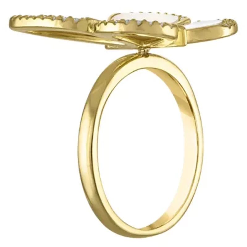 Gold Plated Sterling Silver Mother Of Pearl Butterfly Ring