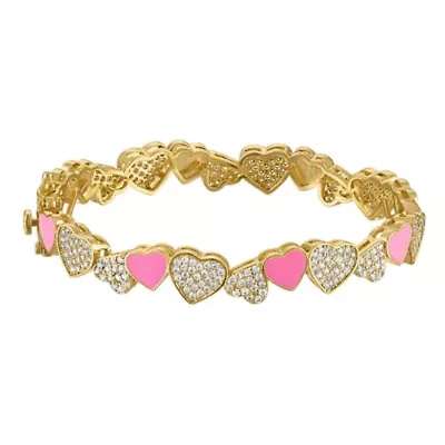 Lab Created Gold Plated Wht C And Pink Enamel Kids Bangle