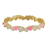 Lab Created Gold Plated Wht C And Pink Enamel Kids Bangle