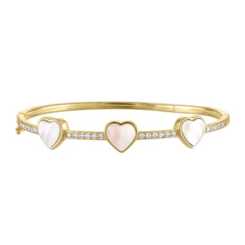 Gold Plated Mother Of Pearl Heart Bangle