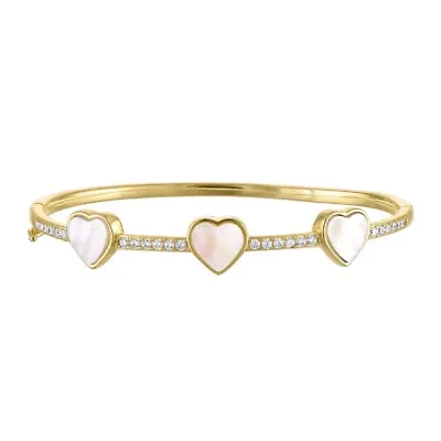 Gold Plated Mother Of Pearl Heart Bangle