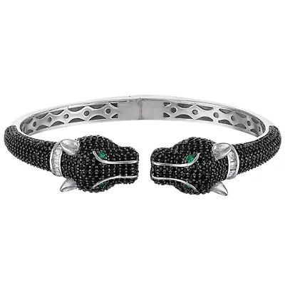Lab Created Silver Plated Black Cz Panther Bangle