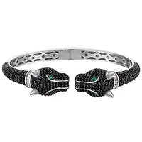Lab Created Silver Plated Black Cz Panther Bangle
