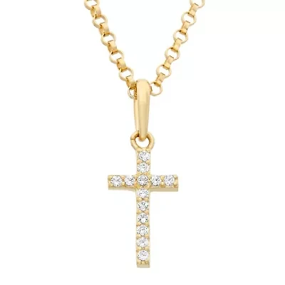 Lab Created 14K Gold Kid's Cz Cross Pendant