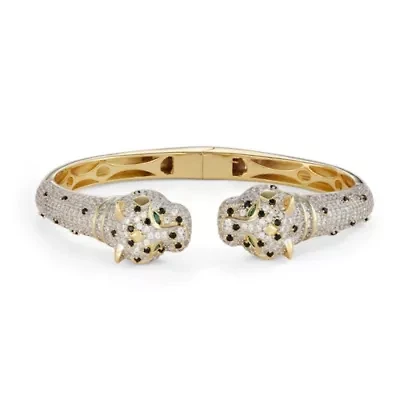 Lab Created Sterling Silver Cz Panther Bangle Bracelet