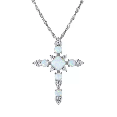 Sterling Silver Cr Opal Cross Pendant