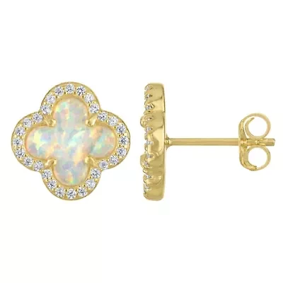 Gold Plated Silver Cr Opal Clover Stud