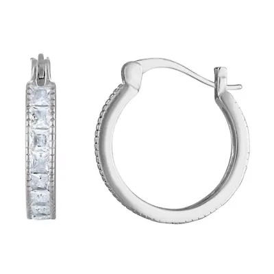 Lab Created Sterling Silver White Cz Square Huggie