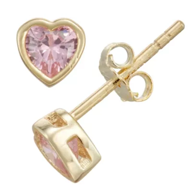 Lab Created Sterling Silver Pink Cz Heart Bezel Stud Earrings