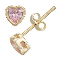 Lab Created Sterling Silver Pink Cz Heart Bezel Stud Earrings