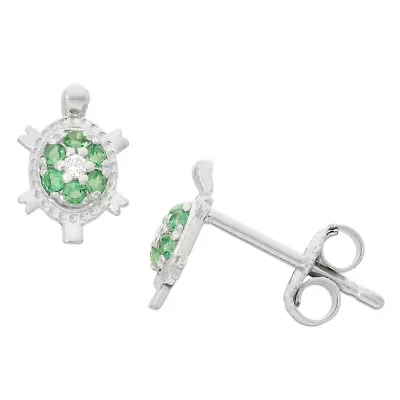 Lab Created Sterling Silver Green Cz Turtle Stud Earrings