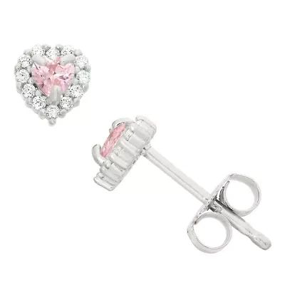 Lab Created Sterling Silver Pink And White Cz Stud Earrings