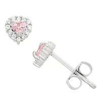 Lab Created Sterling Silver Pink And White Cz Stud Earrings