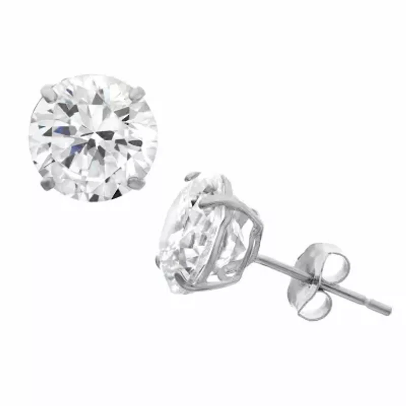 Lab Created Sterling Silver 8mm Round White Cz Stud Earrings