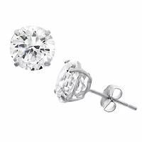 Lab Created Sterling Silver 8mm Round White Cz Stud Earrings