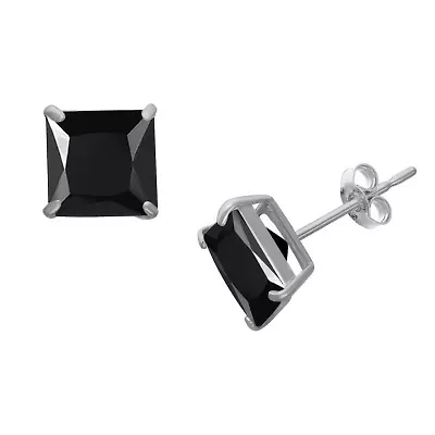 Lab Created Sterling Silver 8mm Black Cz Square Stud Earring