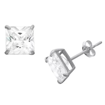 Lab Created Sterling Silver 8mm White Cz Square Stud Earring
