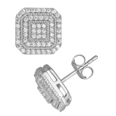 Lab Created Sterling Silver Cz Cluster Stud Earrings
