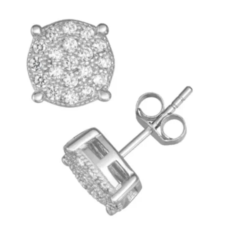 Lab Created Sterling Silver White Cz Pave Round Stud Earring