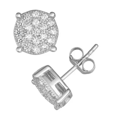 Lab Created Sterling Silver White Cz Pave Round Stud Earring
