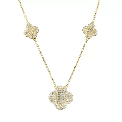 Lab Created Sterling Silver White Cz Clover Necklace