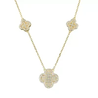 Lab Created Sterling Silver White Cz Clover Necklace