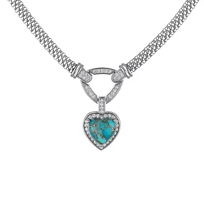 Sterling Silver Copper Turquoise Heart Mesh Pendant