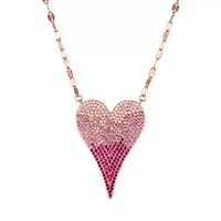 Lab Created Sterling Silver Created Ruby And Pink/White Cz Heart Necklace
