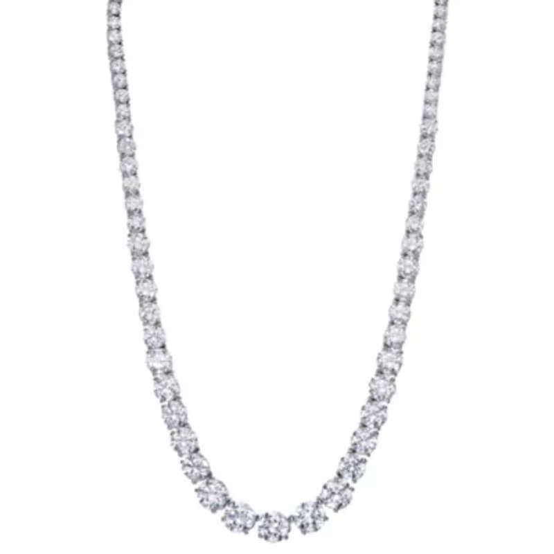 Lab Created Sterling Silver White CZ Round Graduated Necklace