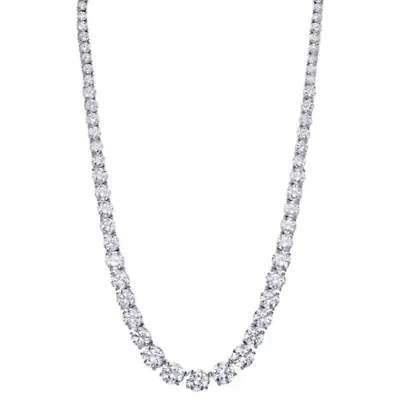 Lab Created Sterling Silver White CZ Round Graduated Necklace