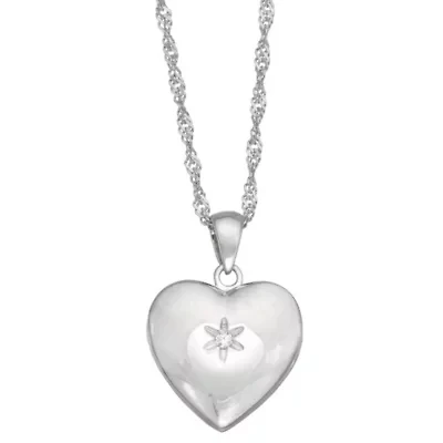 Lab Created Sterling Silver White Cz Heart Pendant Necklace 