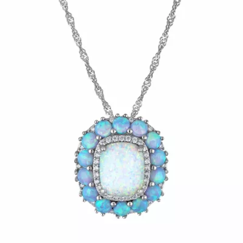 Sterling Silver Cr Blue And White Opal Pendant