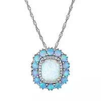 Sterling Silver Cr Blue And White Opal Pendant