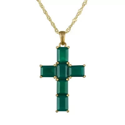 Gold Plated Sterling Silver Green Chalcedony Cross Pendant