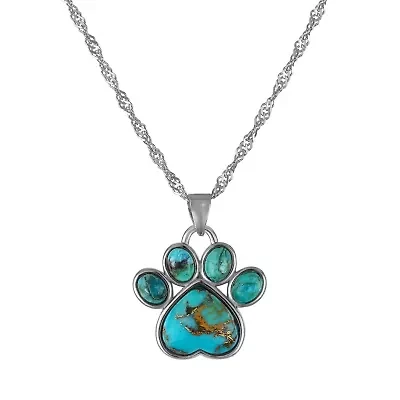 Sterling Silver Copper Turquoise Dog Paw Pendant