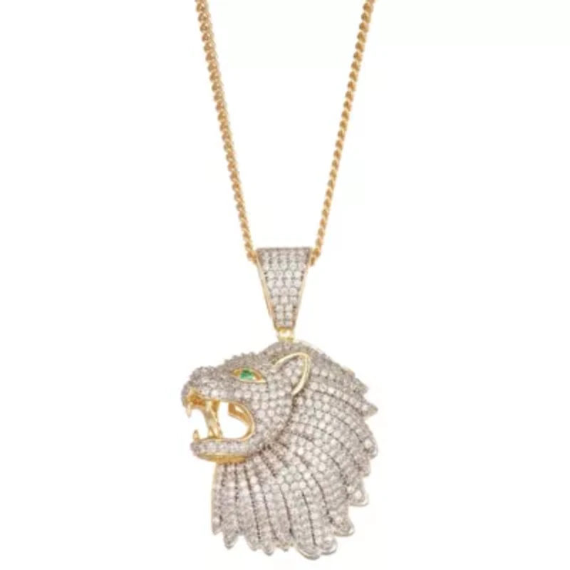 Lab Created Sterling Silver White Cz Lion Head Pendant