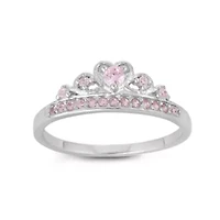 Lab Created Sterling Silver Pink Cz Tiara Kid's Ring
