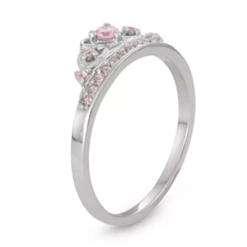 Lab Created Sterling Silver Pink Cz Tiara Kid's Ring
