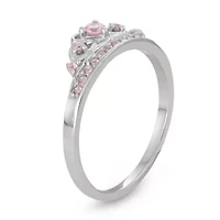 Lab Created Sterling Silver Pink Cz Tiara Kid's Ring
