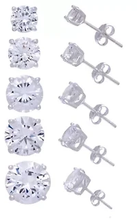 Lab Created Sterling Silver White Cz 5Pc 4-8mm Stud Earring Set