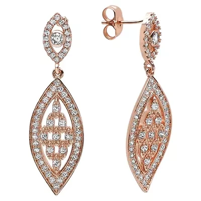 Ladies 18k rose gold plated brass simulated diamond evil eye oval drop earrings