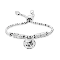 Ladies stainless steel "Trust in god" saying drawstring bracelet