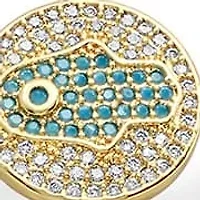Ladies 18k gold plated brass white and blue simulated diamond hamsa drawstring bracelet