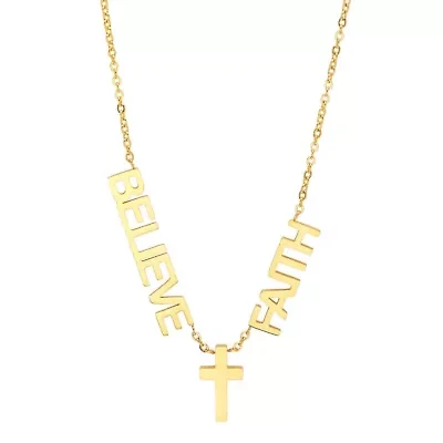 Ladies 18k gold plated stainless steel Faith, Believe, and cross necklace