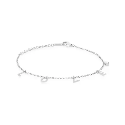 Ladies stainless steel "L O V E" and simulated diamond charm bracelet